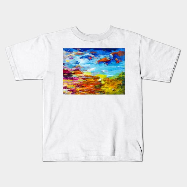 SUNSHINE, Morning,Abstract Landscape Kids T-Shirt by tanyazevallos